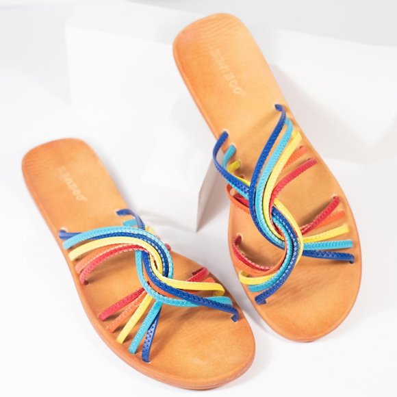 NEW Rainbow Criss-Cross Slide Flat Sandal Open Toe - Picture 3 of 6